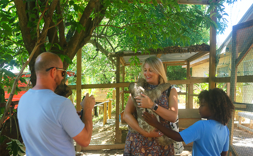 holding a sloth roatan honduras